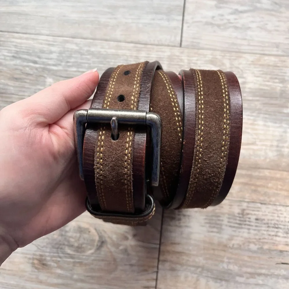 Johnston & Murphy Distressed Overlay Leather Belt Brown Size 34 Suede Leather